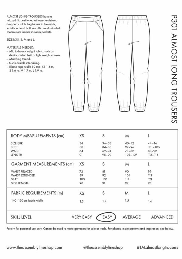 Schnittmuster // The Assembly Line // Almost Long Trousers XS-L oder XL-3XL – Bild 3