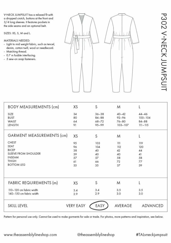 Schnittmuster // The Assembly Line // V-Neck Jumpsuit XS-L oder XL-3XL – Bild 8
