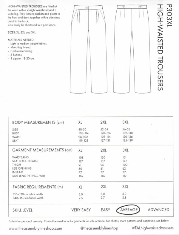 Schnittmuster // The Assembly Line // High Waisted Trousers XS-L oder XL-3XL – Bild 8