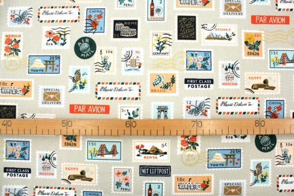 Canvas // Cotton & Steel // Bon Voyage // Postage Stamps // Natural – Bild 5