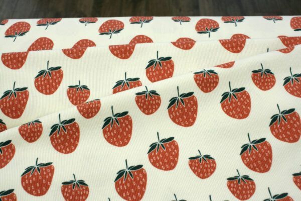BIO Rib Jersey // Strawberries // Creme – Bild 3