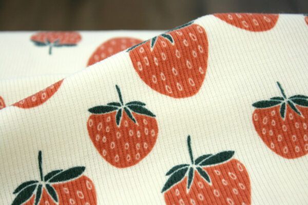 BIO Rib Jersey // Strawberries // Creme – Bild 2