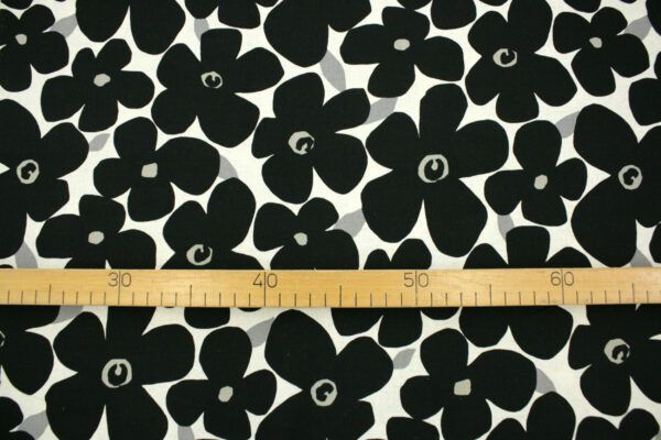 Baumwolle Leinenmix // Kokka  // Flowers // Black Grey – Bild 4