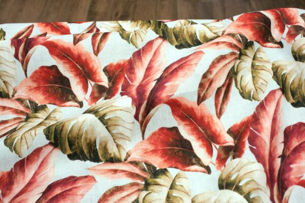 Baumwolle Leinenmix // Leaves // Hellblau Rot