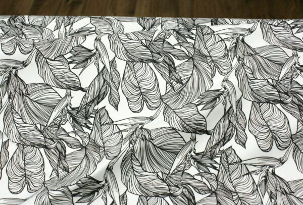 Baumwollstoff mit Elastan // Big Leaves // Black White – Bild 2