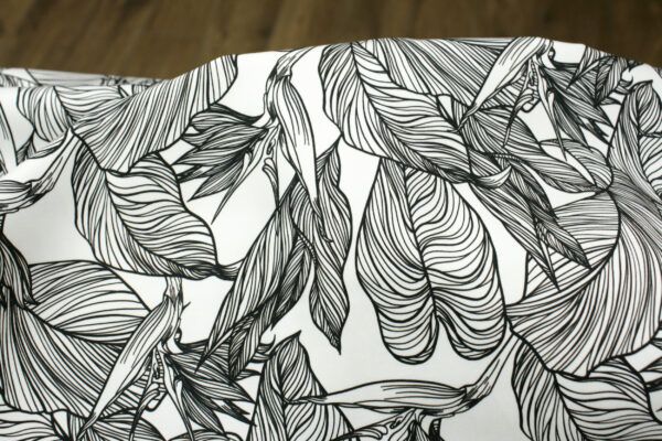 Baumwollstoff mit Elastan // Big Leaves // Black White