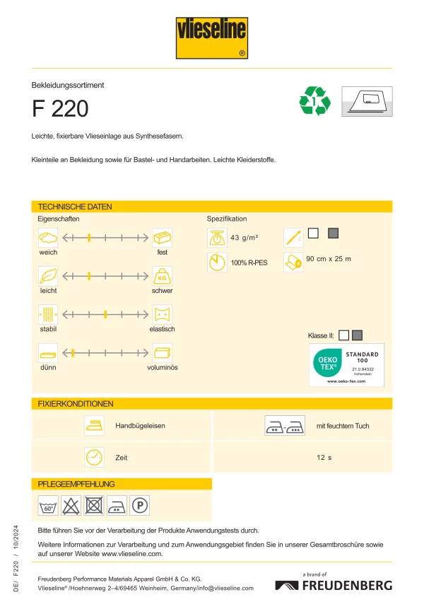 Bügeleinlage F 220 Weiß – Bild 2