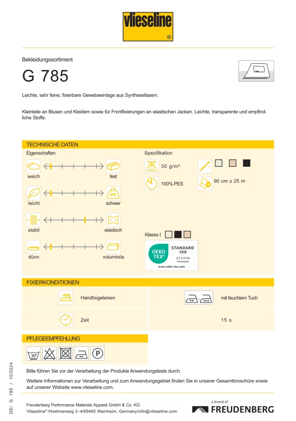Bügeleinlage // Gewebeeinlage G 785 Schwarz – Bild 2