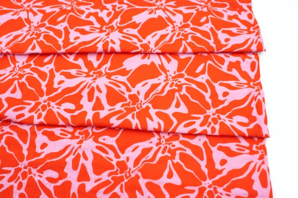 Musselin // Abstrakt Flowers // Red Pink – Bild 5