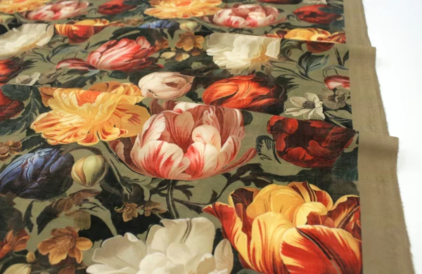 Dekostoff // Samt // Blumen // Olivgrün – Bild 4