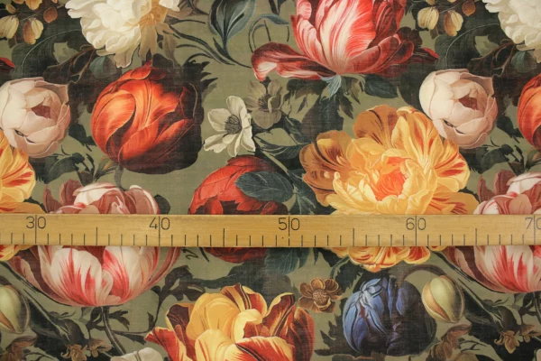 Dekostoff // Samt // Blumen // Olivgrün – Bild 3