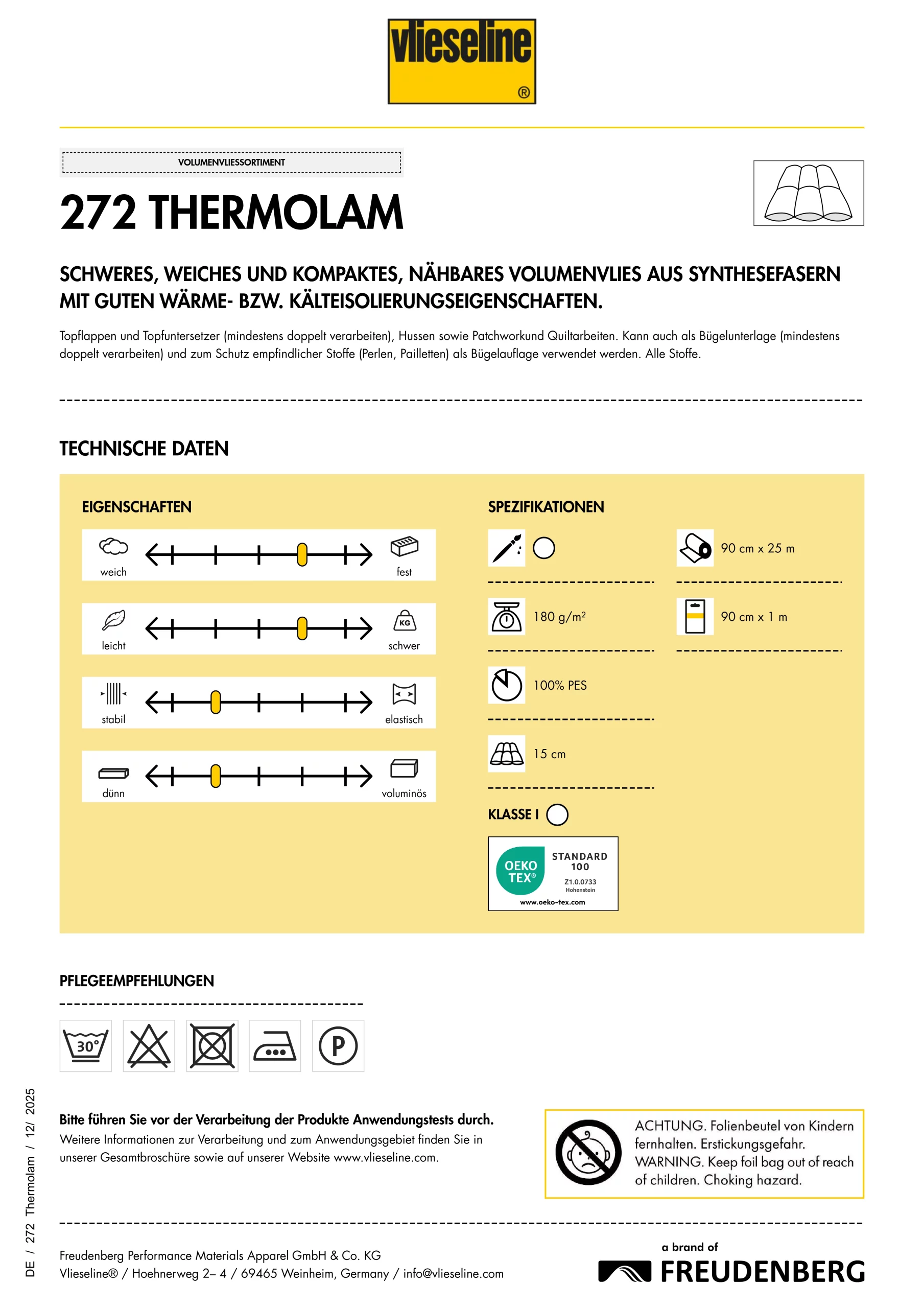 Kompaktes Volumenvlies // 272 Thermolam // Isolierend – Bild 2