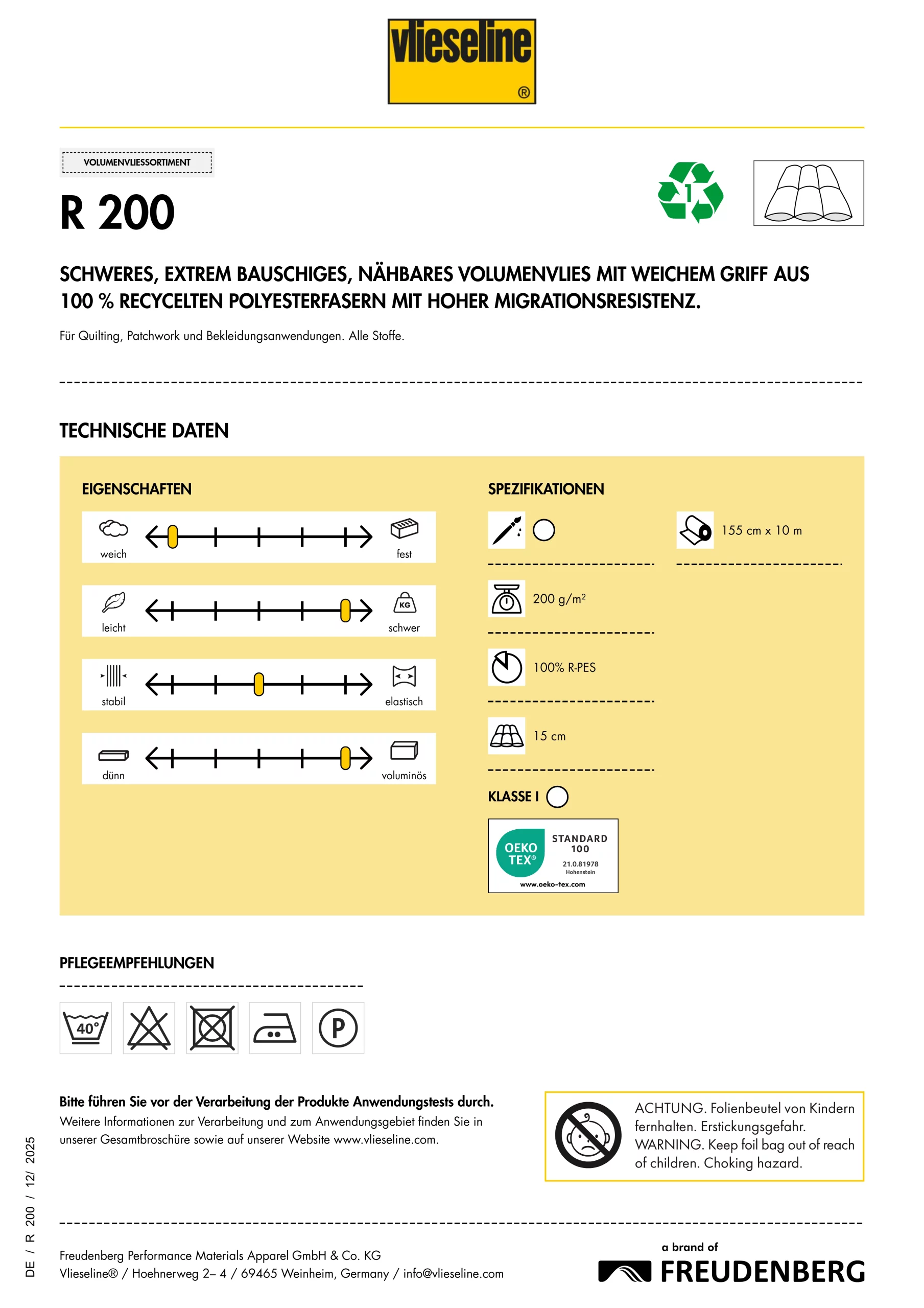 Volumenvlies // Hochbauschig // R 200 – Bild 2