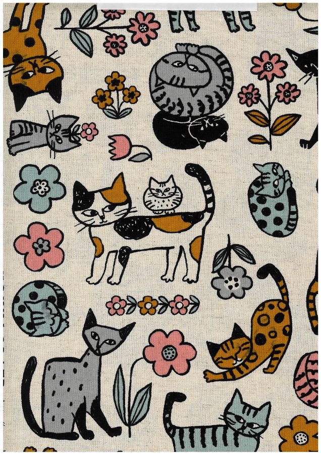Baumwolle Leinenmix // Kokka // All the Cats